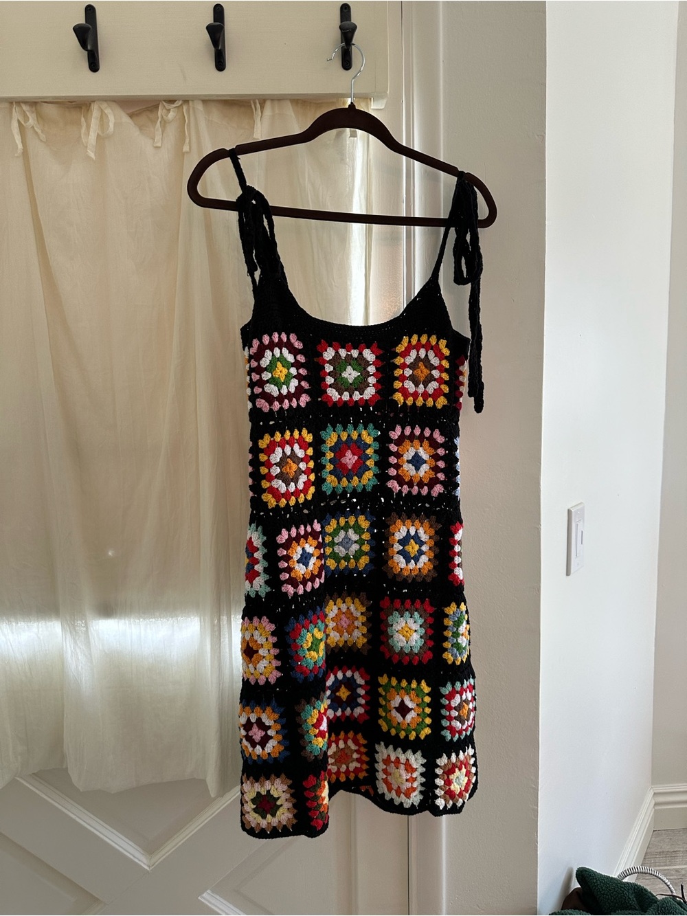 Handmade Crochet Square Sundress - Black with Multicolor Squares